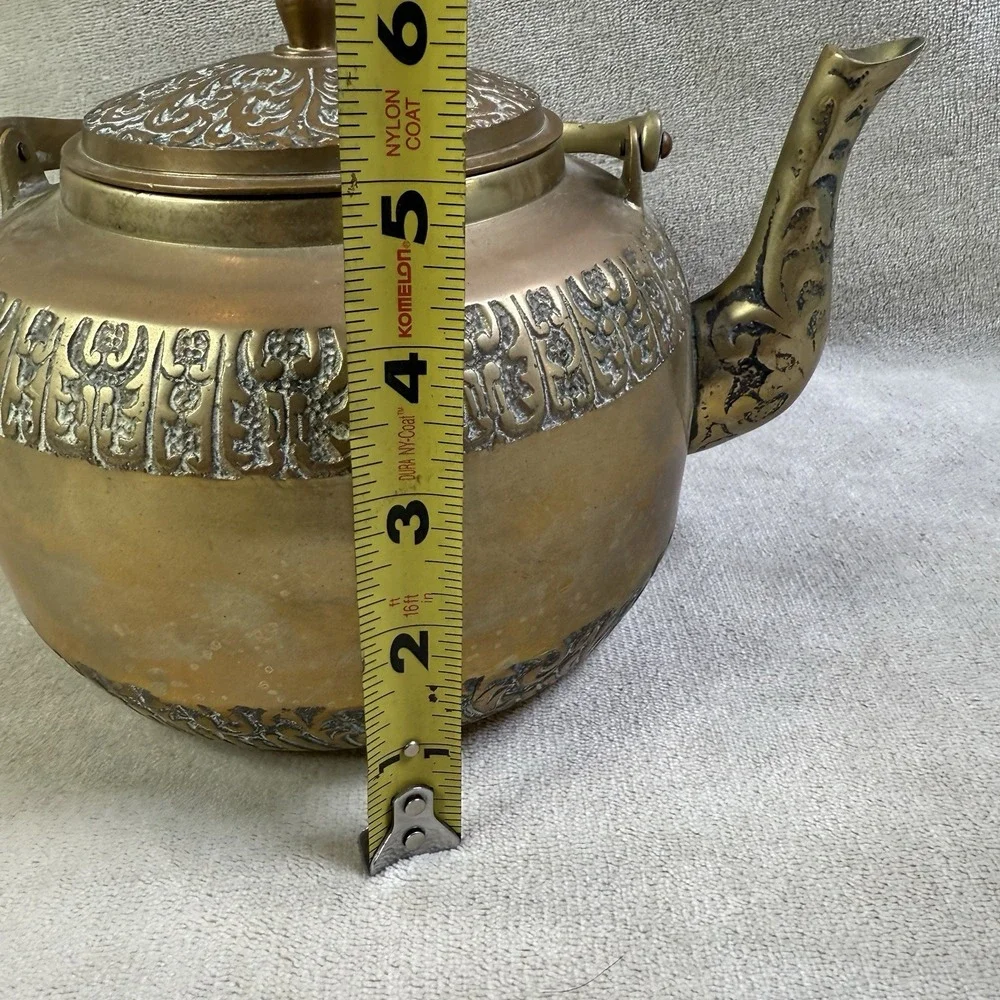 Old Brass Lidded Metal Teapot, Kettle, Coffee Pot - Made In Korea‎